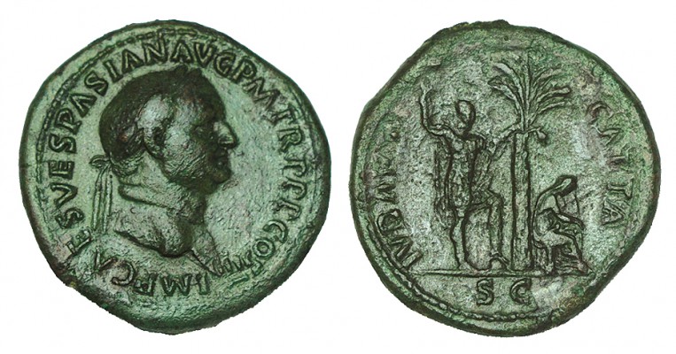 VESPASIANO. Sestercio. Roma (71 a.C.). A/ Busto laureado de Vespasiano a dcha. L...
