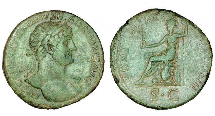 ADRIANO. Sestercio. A/ Busto laureado de Adriano a dcha. con ligero ropaje sobre...