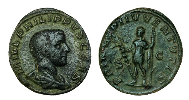 FILIPO II. As. A/ Busto vestido de Filipo a dcha. Ly.: M IVL PHILIPPVS CEAS(sic)...