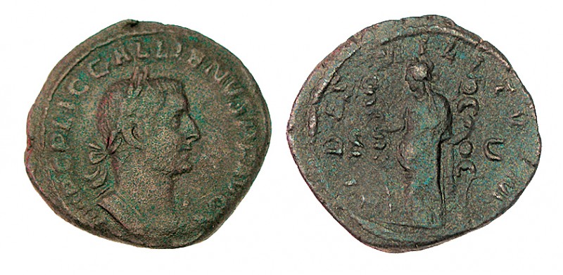 GALIENO. Sestercio. R/ Fides Militum a izq. con un estandarte en cada mano. Ly.:...