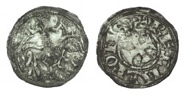 ALFONSO VIII Rey de Castilla (1158 -1214). Dinero. ¿Segovia? A/ Cruz patada con puntos en los cuadrantes. Ly.: + REX ALFONSך. R/ Jinete a dcha. con es...