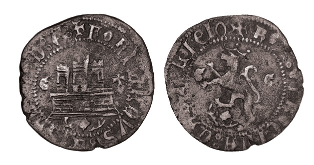 2 MARAVEDÍS. Granada. A/ G-trebol a los lados del castillo. R/ León a izq., a lo...
