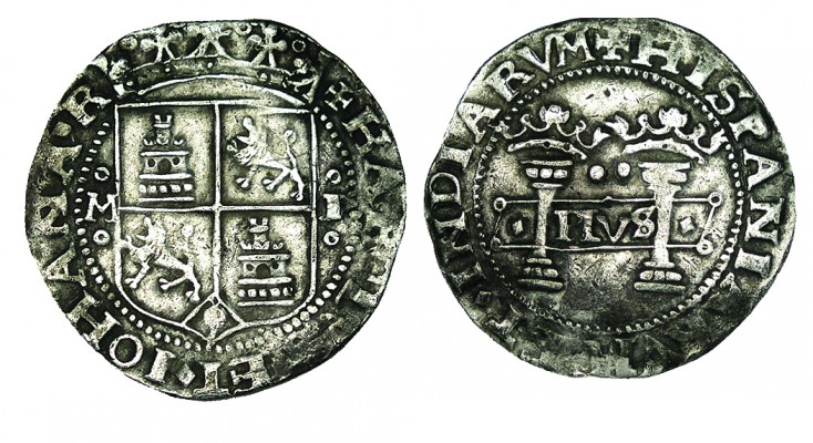 2 REALES. México. S/F. A/ M - P, ambas entre circulitos, a los lados del escudo....