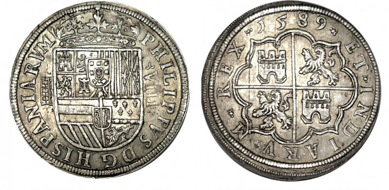 8 REALES. Segovia. 1589. Acueducto de tres arcos y un piso hacia el exterior. Vt...