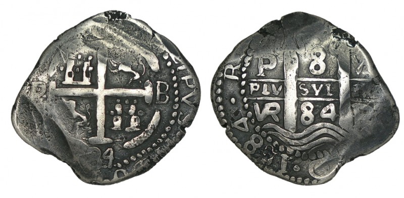 8 REALES. Potosí. 1684-B en anverso y VR en reverso. Falsa indígena de época. Cu...