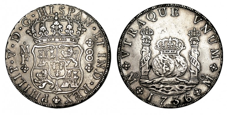 8 REALES. México. 1736-MF. XC-780. 26,96 g. ESCASA. MBC+