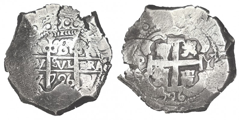 8 REALES. Potosí. 1726-Y. XC-25. 27,61 g. RARA. (MBC+)