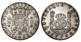 8 REALES. México. 1756-MM. XC-340. 26,97 g. EBC-MBC+