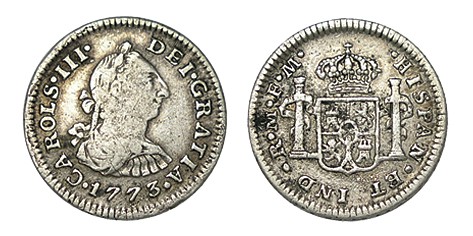 1/2 REAL. México. 1773-FM. Error en ley.: "CAROLS". XC no cita. 1,67 g. MUY RARA...
