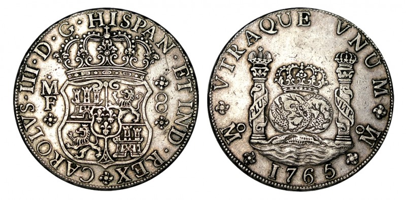 8 REALES. México. 1765-MF. XC-901. 27,12 g. EBC-