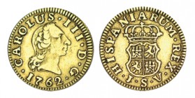 1/2 ESCUDO. Sevilla. 1762-JV. XC-786. 1,76 g. RARA. MBC