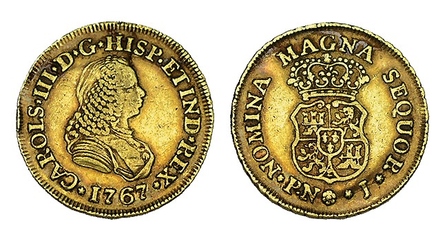 2 ESCUDOS. Popayán. 1767-J. XC-497. 6,71 g. RARA. MBC-/MBC