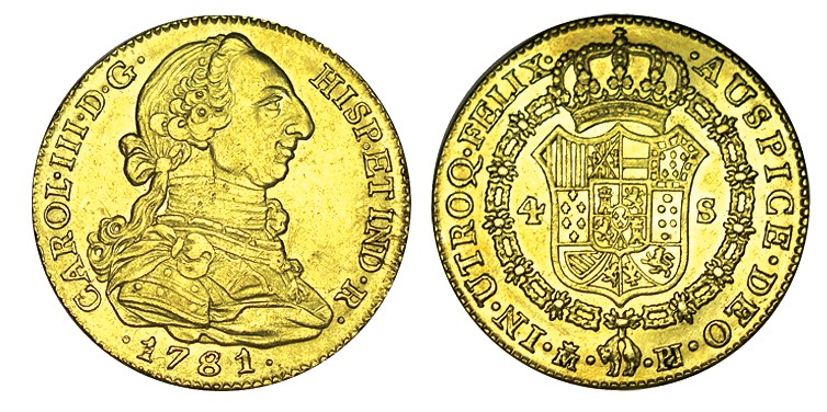 4 ESCUDOS. Madrid. 1781-PJ. XC-306. Marquitas. 13,51 g. (EBC)