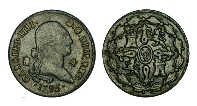 4 MARAVEDÍS. Segovia. 1795. XC-1507. Pát. marrón. 5,37 g. MBC+