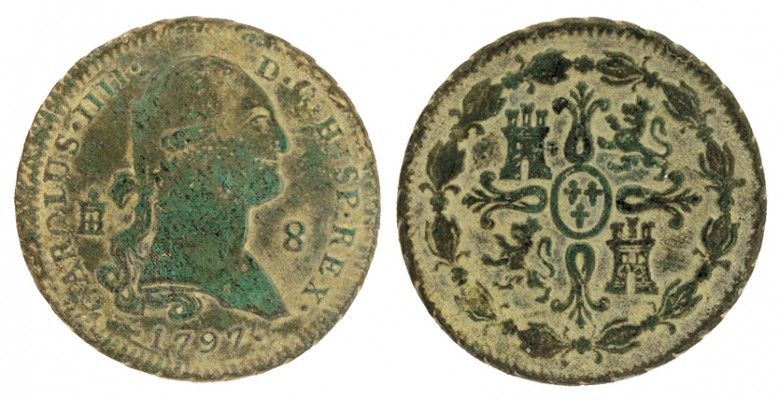 8 MARAVEDÍS. Segovia. 1797. XC-1488. Valor pequeño en anv. 11,33 g. MBC+