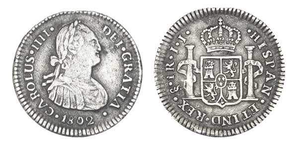 1 REAL. Santiago. 1802-JJ. XC-1209. 3,23 g. Ensayadores únicos en esta serie. Ra...