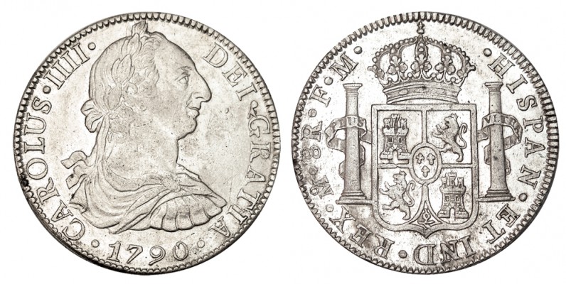 8 REALES. México. 1790-FM. XC-683. Numeral del rey IIII. 26,87 g. EBC