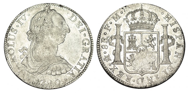 8 REALES. México. 1790-FM. Numeral del rey IV. XC-682. 26,88 g. EBC-