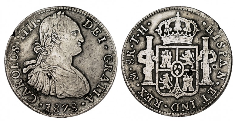 8 REALES. México. 1878-TH. Falso de época en plata. Muy buena falsificación, cir...