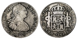 8 REALES. México. 1878-TH. Falso de época en plata. Muy buena falsificación, circuló como auténtica. 26,80 g. MBC