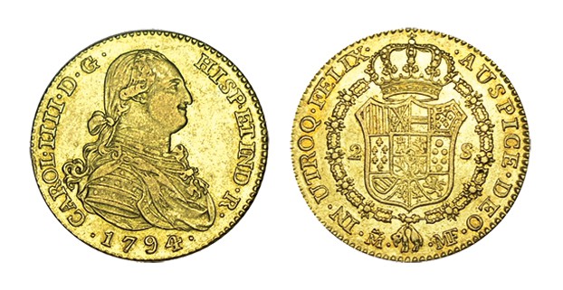 2 ESCUDOS. Madrid. 1794-MF. XC-328. 6,80 g. EBC-
