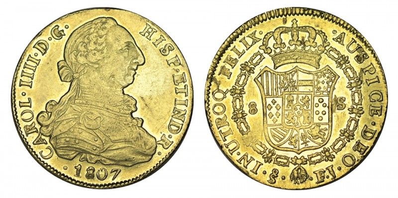 8 ESCUDOS. Santiago. 1807-FJ. XC-171 (vte. por no llevar punto después de la fec...