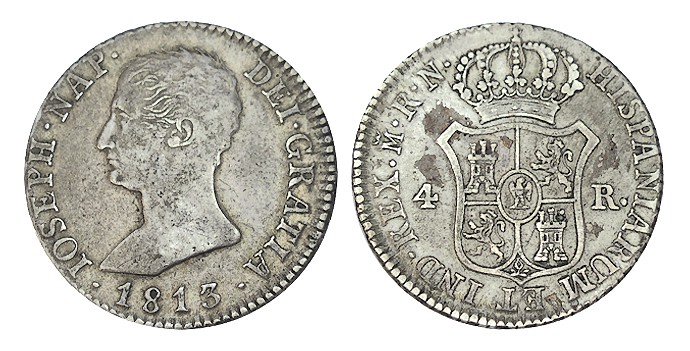 4 REALES. (Mód.2 Rls). Madrid. 1813-RN. XC-60. 6,12 g. ESCASA. MBC+