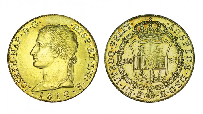 320 REALES. Madrid. 1810-AI. XC-1, CO-1188. 27,11 g. Esta pieza es la más rara d...