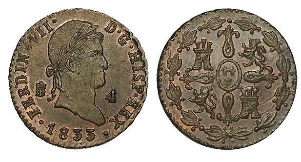 4 MARAVEDÍS. Segovia. 1833. XC-1717. Restos de B.O. 5,38g. EBC+