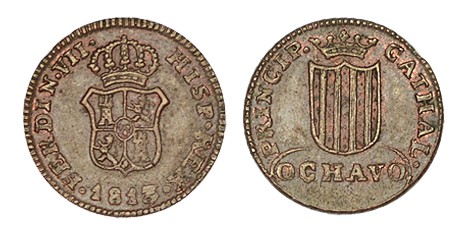 1 OCHAVO. Cataluña. 1813. El trazo superior del 3 de la fecha es recto aunque cr...