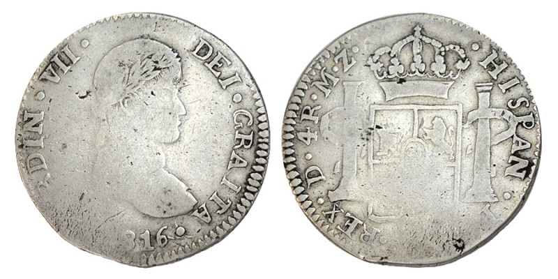 4 REALES. Durango. 1816-MZ. XC-716. 12,32 g. Como los pocos ejemplares conocidos...