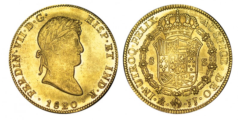 8 ESCUDOS. México. 1820-JJ. XC-61, CO-1271. Bello ejemplar con brillo original. ...