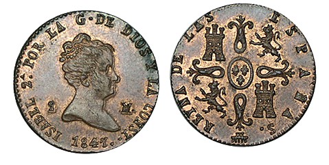 2 MARAVEDÍS. Segovia. 1847. Muy rara y nítida triple acuñación en anverso. XC-55...