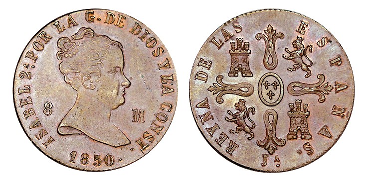 8 MARAVEDÍS. Jubia. 1850. XC-488. 9,82 g. SC-8 MARAVEDÍS. Jubia. 1850. XC-488. 9...