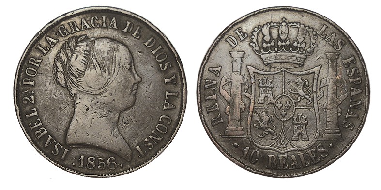 10 REALES. Madrid. 1856. Esta fecha no existe en este valor. Acuñada en bronce. ...