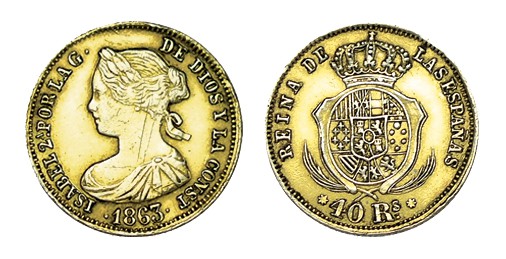 40 REALES. Falsa de época en platino. Sevilla. 1863. 3,34 g. Rayitas en anv. 3,3...