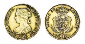 40 REALES. Falsa de época en platino. Sevilla. 1863. 3,34 g. Rayitas en anv. 3,34 g. MBC