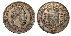 10 CÉNTIMOS. Carlos VII. 1875 (Acuñadas en Bruselas). C-8. 10,24 g. Brillo original. EBC