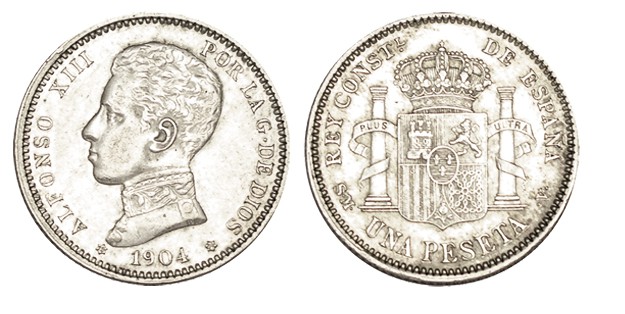 1 PESETA. 1904 (19-04) SM-V. Variedad "0 partido". 5,05 g. EBC+