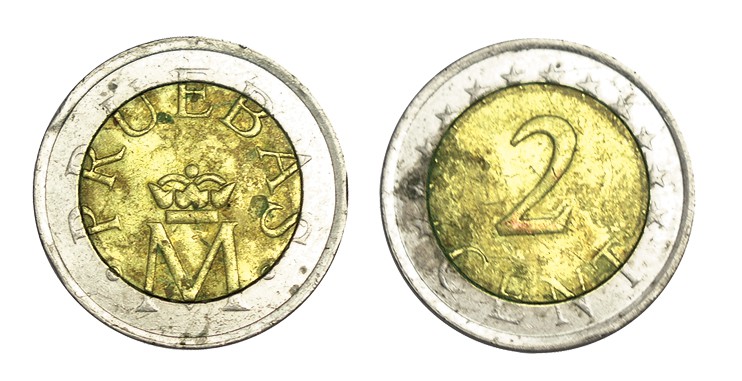 PRUEBA DE 2 CÉNTIMOS. Sin fecha. A/ M coronada; por encima ly.: PRUEBAS. R/ 2 CE...