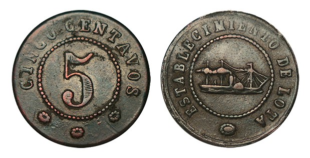 CHILE. Token. 5 Centavos. ESTABLECIMIENTO DE LOTA. LAT-Ccp25. Bronce. 2,94 g. RA...