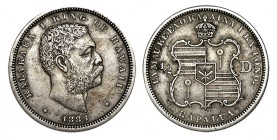 HAWAII. 1/2 Dólar. Kalakua I. 1883. W/KM-6. 12,52 g. ESCASA. MBC+