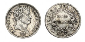 FRANCIA. 1/2 Franco. Napoleón. Perpignan. 1813-Q. 2,46 g. W/KM-691.12, LF-178/60. ESCASA. MBC