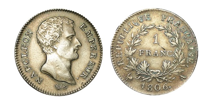 FRANCIA. 1 Franco. Napoleón. París. 1806-A. LF-202-1. 5,00 g. Buen ejemplar de b...