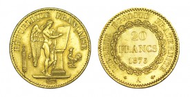 FRANCIA. 20 Francos. República. París. 1875-A. LF-3, W/KM-825. 6,46 g. EBC