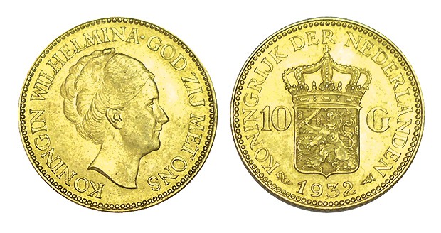 HOLANDA. 10 Goulden. Guillermina. 1932. W/KM-162. 6,71 g. EBC