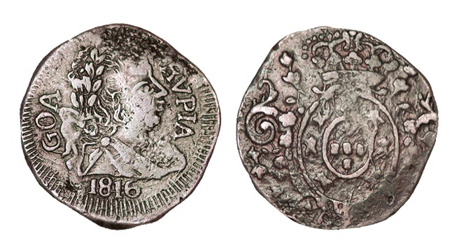 PORTUGAL (India Portuguesa). Goa. 1 Rupia. Joao (Príncipe Regente). 1816. AG-18....