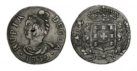 PORTUGAL (India Portuguesa). Goa. 1 Rupia. María II. 1839. AG-21.01. 10,83 g. Marquita en anverso. EBC-