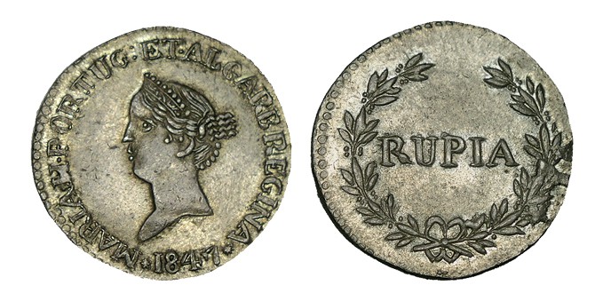PORTUGAL (India Portuguesa). Goa. 1 Rupia. María II. 1847. AG-22.04. 10,99 g. Ma...