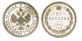 RUSIA. 25 Kopecs. Alejandro II. 1860. W/Y-23. 5,21 g. SC-